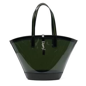 YSL Saint Laurent Panier Medium Green Vinyl Shoulder Bag PVC Tote